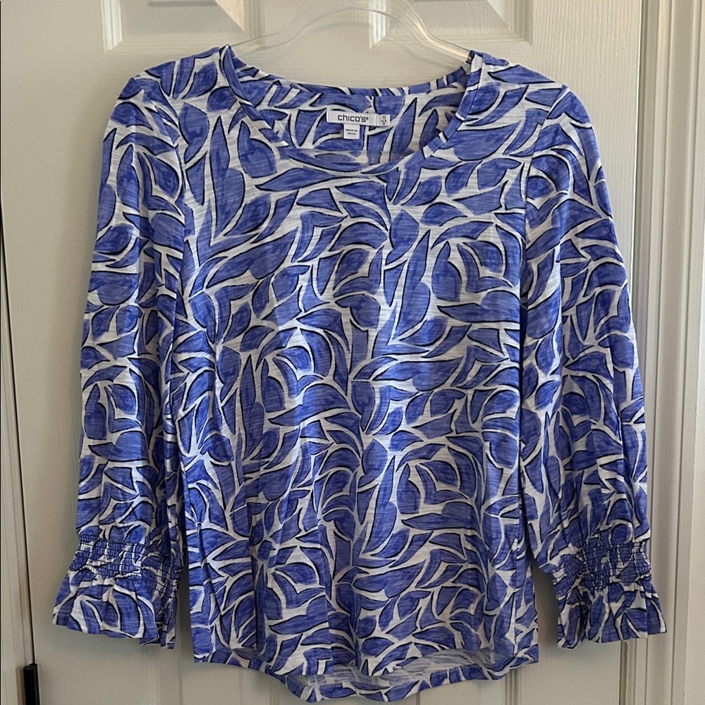 Chico's Vibrant Blue and White Patterned Blouse
